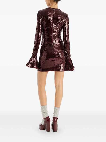 Rochii ROTATE Birger Christensen Bordeaux Sequin Crewneck Mini Dress With Flared Sleeves In Tech Fabric Stretch Woman Red Femei (BM 19089375) 3