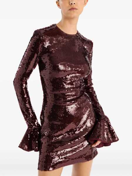Rochii ROTATE Birger Christensen Bordeaux Sequin Crewneck Mini Dress With Flared Sleeves In Tech Fabric Stretch Woman Red Femei (BM 19089375) 4