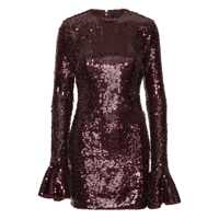 Rochii Bordeaux Sequin Crewneck Mini Dress With Flared Sleeves In Tech Fabric Stretch Woman Femei