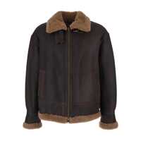 Geci Brown Shearling Jacket With Zip Closure In Leather Man Barbati