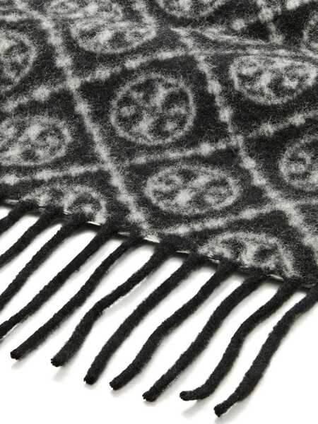 Esarfe Tory Burch Black Scarf With All-Over T Motif Monogram And Fringed Edges In Wool Woman Black Femei (BM 19089456) 3