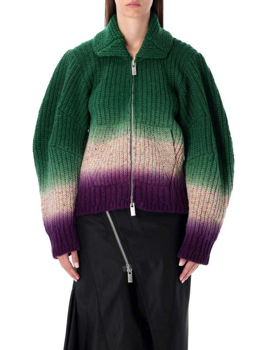 Cardigane Sacai Sacai Multicolor Knitted Wool Bomber Cardigan GREEN MULTI Femei (BM 19090449) 1