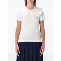 Tricouri Comme Des Garçons White T-Shirt With Ruffle Collar Femei