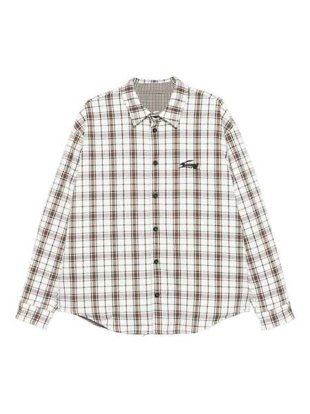 Camasi MSGM White Shirt With Logo Embroidery On The Front And All-Over Check Motif In Viscose Blend Stretch Man WHITE Barbati (BM 19090971) 1