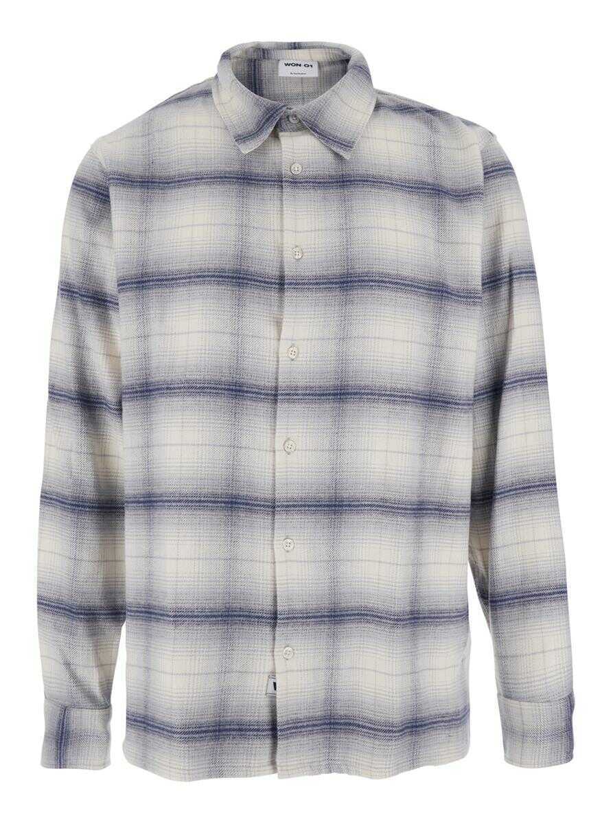 Camasi Won Hundred Grey Shirt With Classic Collar And All-Over Check Motif In Cotton Man GREY Barbati (BM 19090980) 1