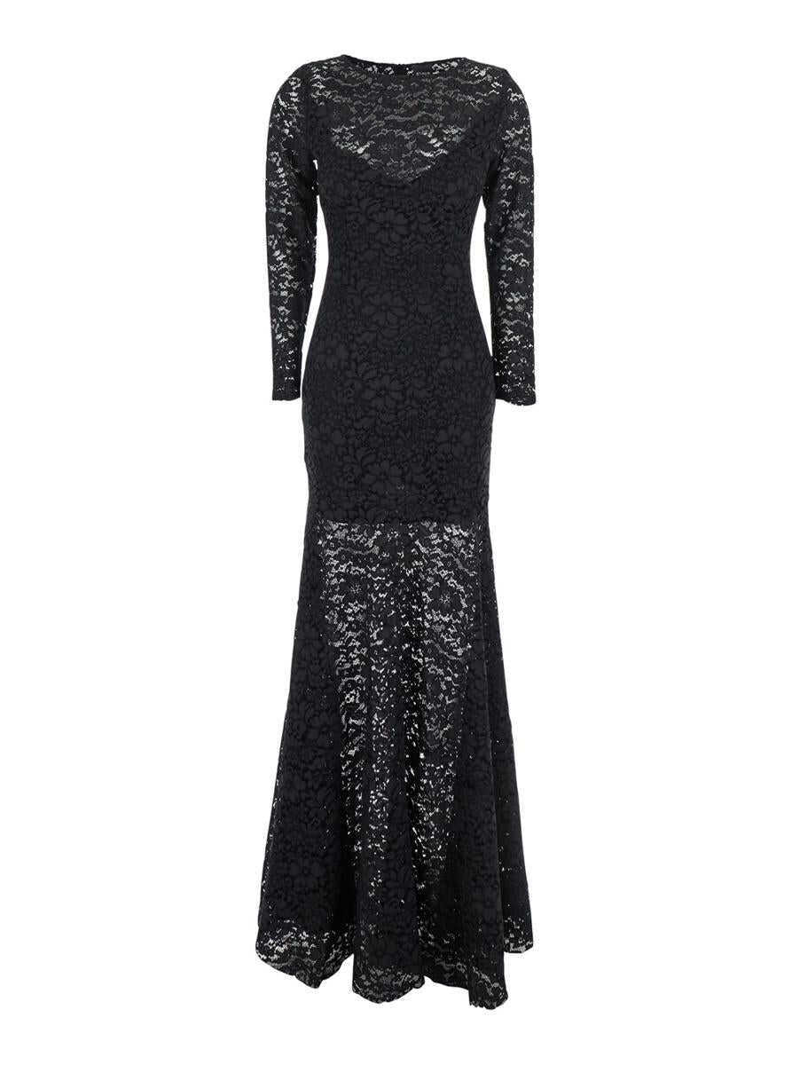 Rochii PLAIN Black Maxi Dress With Rear Concealed Zip Closure And All-Over Embroidery In Lace Woman Black Femei (BM 19091022) 1