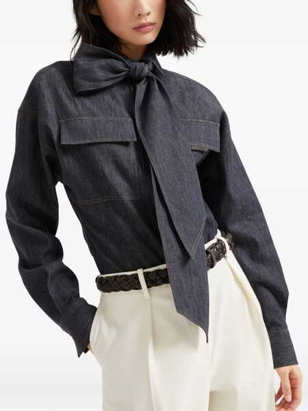 Camasi Brunello Cucinelli Blue Shirt With Bow Detail And Button Closure In Denim Woman BLUE Femei (BM 19094250) 4
