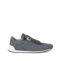 Sneakers Grey Lowtop Sneakers With Monil Detail On The Tongue And Contrasting Heel With Logo Lettering In Wool And Leather Woman Femei