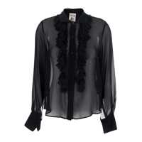 Bluze Black Blouse With Classic Collar And Ruched Detail On The Front In Silk Blend Woman Femei