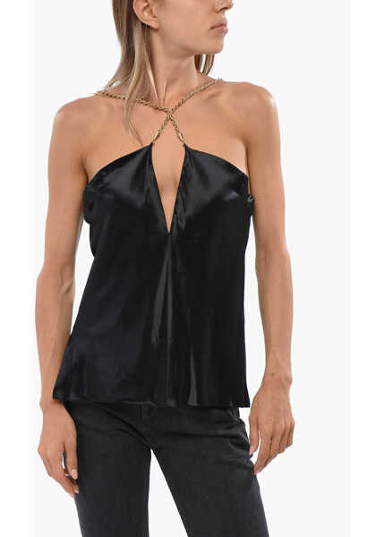 Bluze Salvatore Ferragamo Satin Top With Golden-Effect Strap Black Femei (BM 19095848) 1