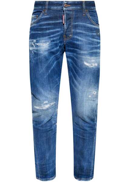 Blugi drepti DSQUARED2 Vintage Effect Stretch Denim Sexy Twist Jeans 17Cm Blue Barbati (BM 19095851) 1