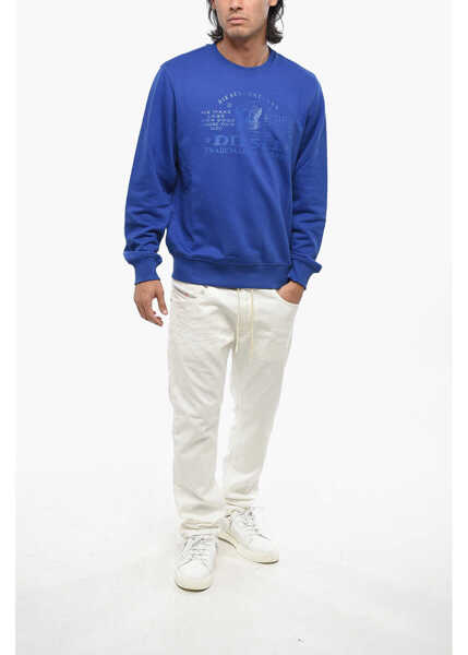Bluze de trening Diesel Crew Neck Ginn Cotton Sweatshirt With Ton Sur Ton Print Blue Barbati (BM 19095854) 4