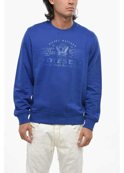 Bluze de trening Diesel Crew Neck Ginn Cotton Sweatshirt With Ton Sur Ton Print Blue Barbati (BM 19095854) 1