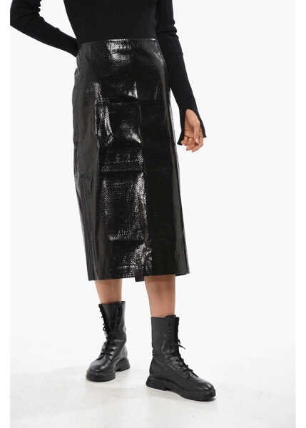 Fuste lungi Alexander McQueen Silk Pencil Tarpaulin Longuette With Split Black Femei (BM 19095863) 1