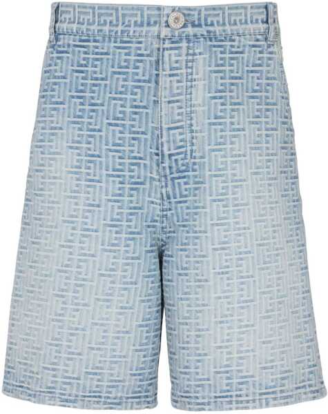 Pantaloni scurti Balmain Denim Shorts With All-Over Monogram Blue Barbati (BM 19095881) 1