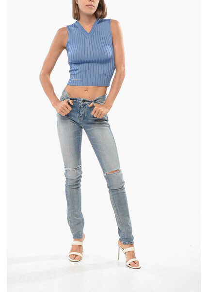 Pulovere Marni Sleeveless Ribbed V-Neck Sweater Blue Femei (BM 19095899) 4