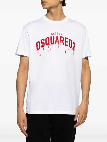 Tricouri DSQUARED2 Crew Neck Bloody Red T-Shirt With Embossed Print White Barbati (BM 19095947) 3