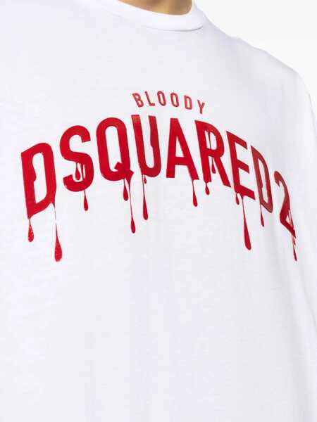 Tricouri DSQUARED2 Crew Neck Bloody Red T-Shirt With Embossed Print White Barbati (BM 19095947) 5