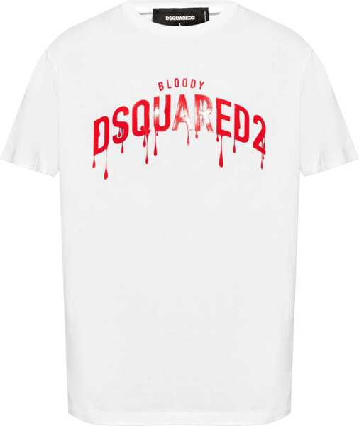 Tricouri DSQUARED2 Crew Neck Bloody Red T-Shirt With Embossed Print White Barbati (BM 19095947) 1