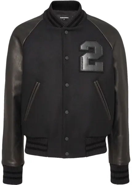 Bomber jacket DSQUARED2 Wool Cloth Bomber Jacket With Leather Sleeves And Patches Black Barbati (BM 19096097) 1