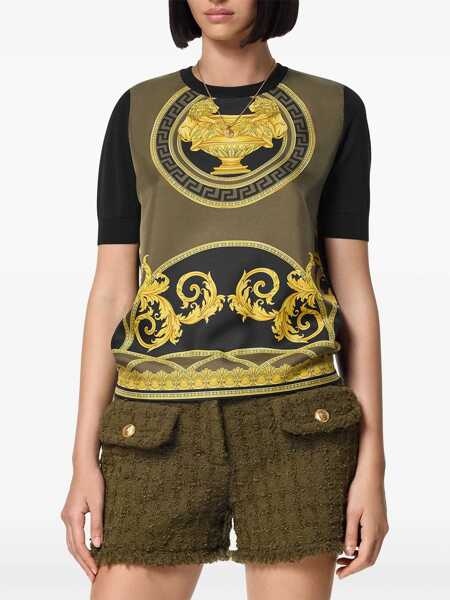 Bluze Versace Silk And Virgin Wool Iconic Printed Top Black Femei (BM 19096109) 2
