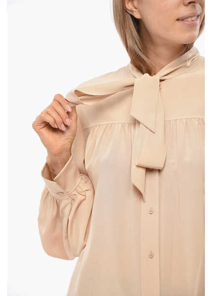 Bluze Chloe Silk Tie Neck Blouse With Puff Sleeve Beige Femei (BM 19096115) 3