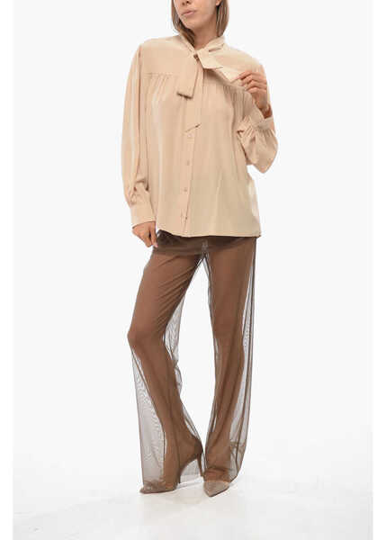 Bluze Chloe Silk Tie Neck Blouse With Puff Sleeve Beige Femei (BM 19096115) 4