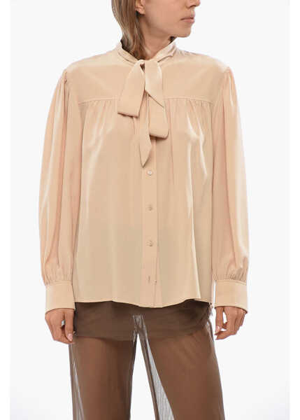 Bluze Chloe Silk Tie Neck Blouse With Puff Sleeve Beige Femei (BM 19096115) 1