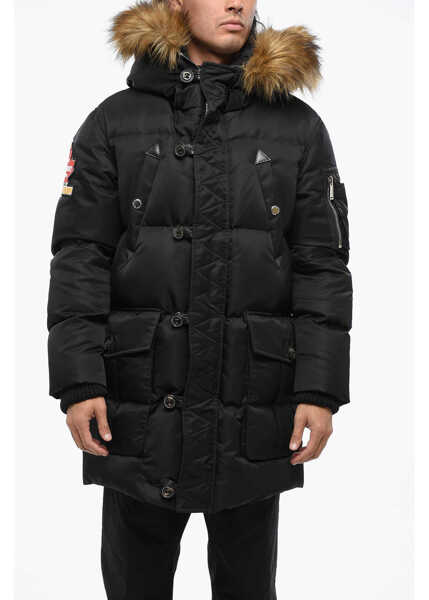 Jachete DSQUARED2 Padded Utility Jacket With Real Fur Trim Black Barbati (BM 19096148) 1