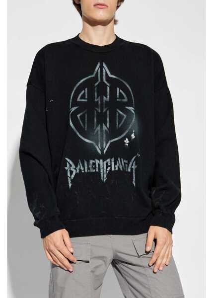 Pulovere Balenciaga Cotton Blend Unisex Crew-Neck Sweater With Contrasting Logo Black Fete (BM 19096154) 3