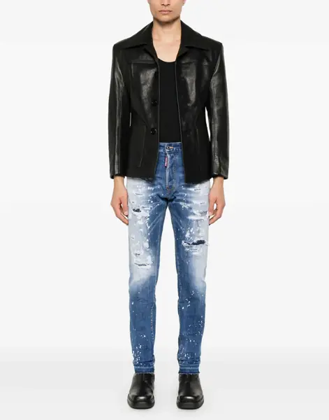 Blugi drepti DSQUARED2 Stretch Denim Cool Guy Jeans With Paint Effect Details 17Cm Blue Barbati (BM 19096160) 2