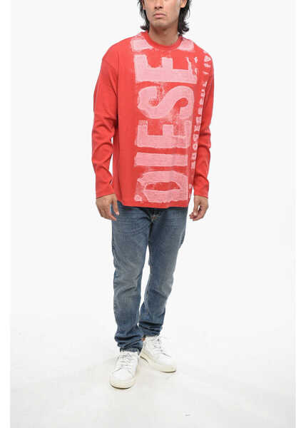 Tricouri Diesel Red Tag Ribbed Cotton T-Shirt With Front Logo Red Barbati (BM 19096166) 4