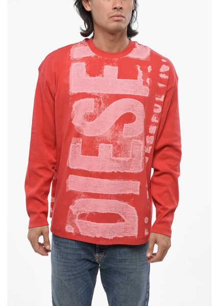 Tricouri Diesel Red Tag Ribbed Cotton T-Shirt With Front Logo Red Barbati (BM 19096166) 1