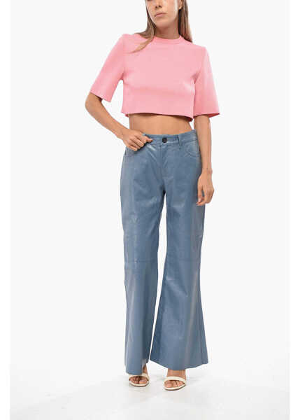 Pantaloni casual Marni Leather 5 Pockets Boot Cut Pants Blue Femei (BM 19096169) 4