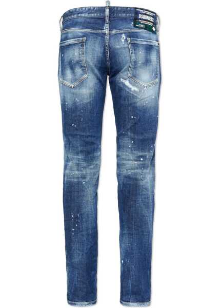 Blugi slim fit DSQUARED2 Vintage Effect Stretch Denim Slim Jeans With Embossed Logo 1 Blue Barbati (BM 19096178) 2