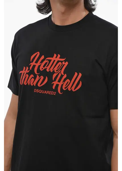 Tricouri DSQUARED2 Crew Neck Hotter Than Hell T-Shirt With Print Black Barbati (BM 19096190) 3