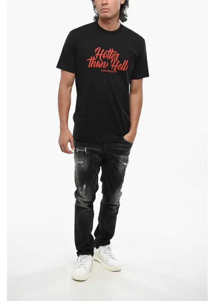 Tricouri DSQUARED2 Crew Neck Hotter Than Hell T-Shirt With Print Black Barbati (BM 19096190) 4