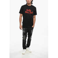 Tricouri DSQUARED2 pentru Barbati - Tricouri DSQUARED2 Crew Neck Hotter Than Hell T-Shirt With Print Black Barbati (BM 19096190) - B-mall.ro