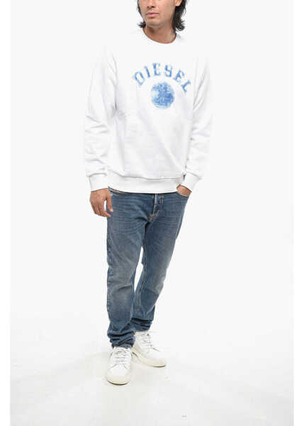 Bluze de trening Diesel Crew Neck Brushed Cotton Sweatshirt With Printed Logo White Barbati (BM 19096202) 4