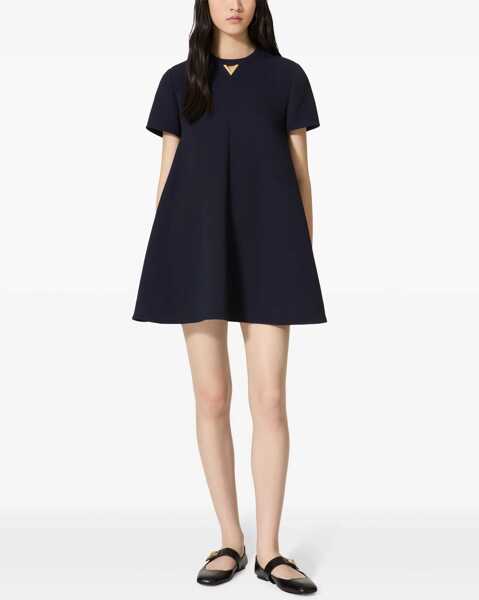 Rochii scurte Valentino Garavani A-Line Dress With Cut Out Monogram Detail Midnight Blue Femei (BM 19096217) 3