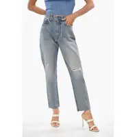 Blugi drepti Frayed Hem Mid Wash Jeans 15Cm Femei