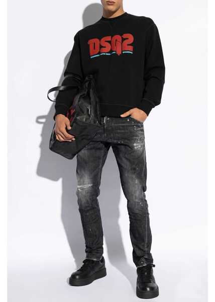 Blugi drepti DSQUARED2 Stretch Denim Sexy Twist Jeans With Paint Effect Details 17C Black Barbati (BM 19096745) 2