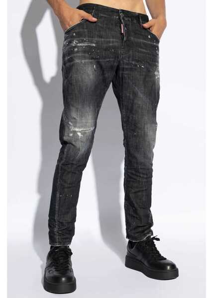 Blugi drepti DSQUARED2 Stretch Denim Sexy Twist Jeans With Paint Effect Details 17C Black Barbati (BM 19096745) 3
