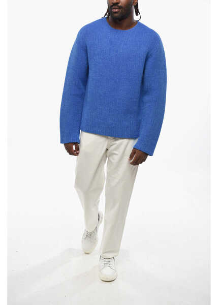 Pulovere Jil Sander Solid Color Wool Blend Crew-Neck Sweater Blue Barbati (BM 19096760) 4