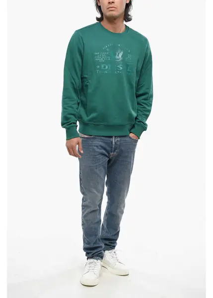 Bluze de trening Diesel Crew Neck Ginn Cotton Sweatshirt With Ton Sur Ton Print Green Barbati (BM 19096808) 4