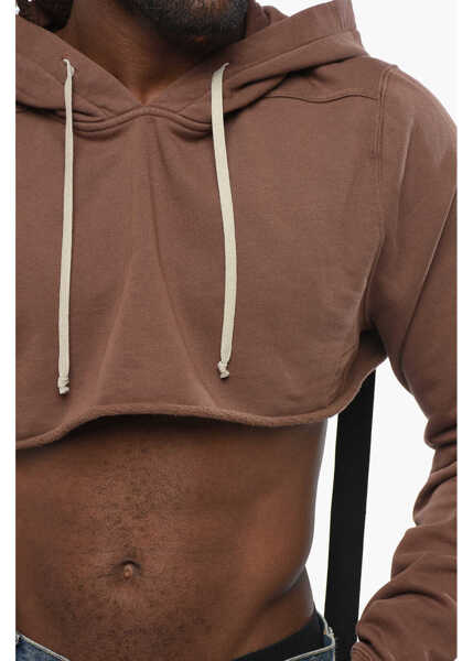 Bluze de trening Rick Owens Drkshdw Brushed Cotton Cropped Hoodie With Logoed Detail Brown Barbati (BM 19097153) 3