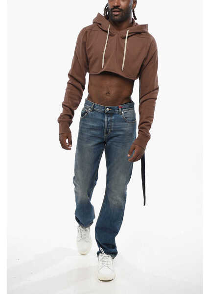 Bluze de trening Rick Owens Drkshdw Brushed Cotton Cropped Hoodie With Logoed Detail Brown Barbati (BM 19097153) 4