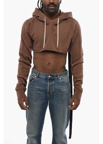 Bluze de trening Rick Owens Drkshdw Brushed Cotton Cropped Hoodie With Logoed Detail Brown Barbati (BM 19097153) 1