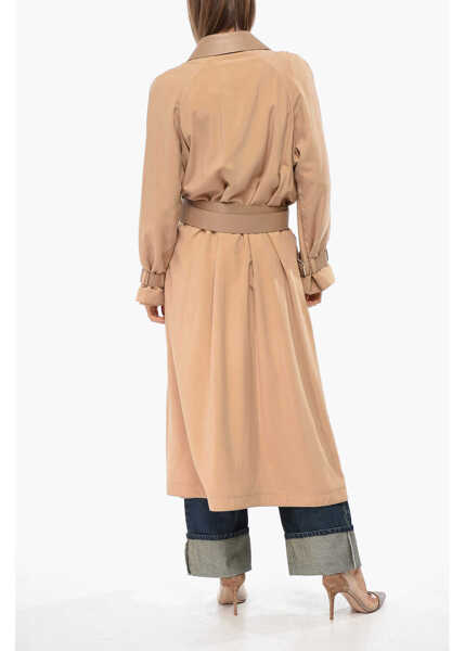 Paltoane Salvatore Ferragamo Silk Coat With Belt Beige Femei (BM 19097177) 2