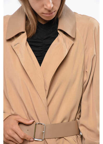 Paltoane Salvatore Ferragamo Silk Coat With Belt Beige Femei (BM 19097177) 3